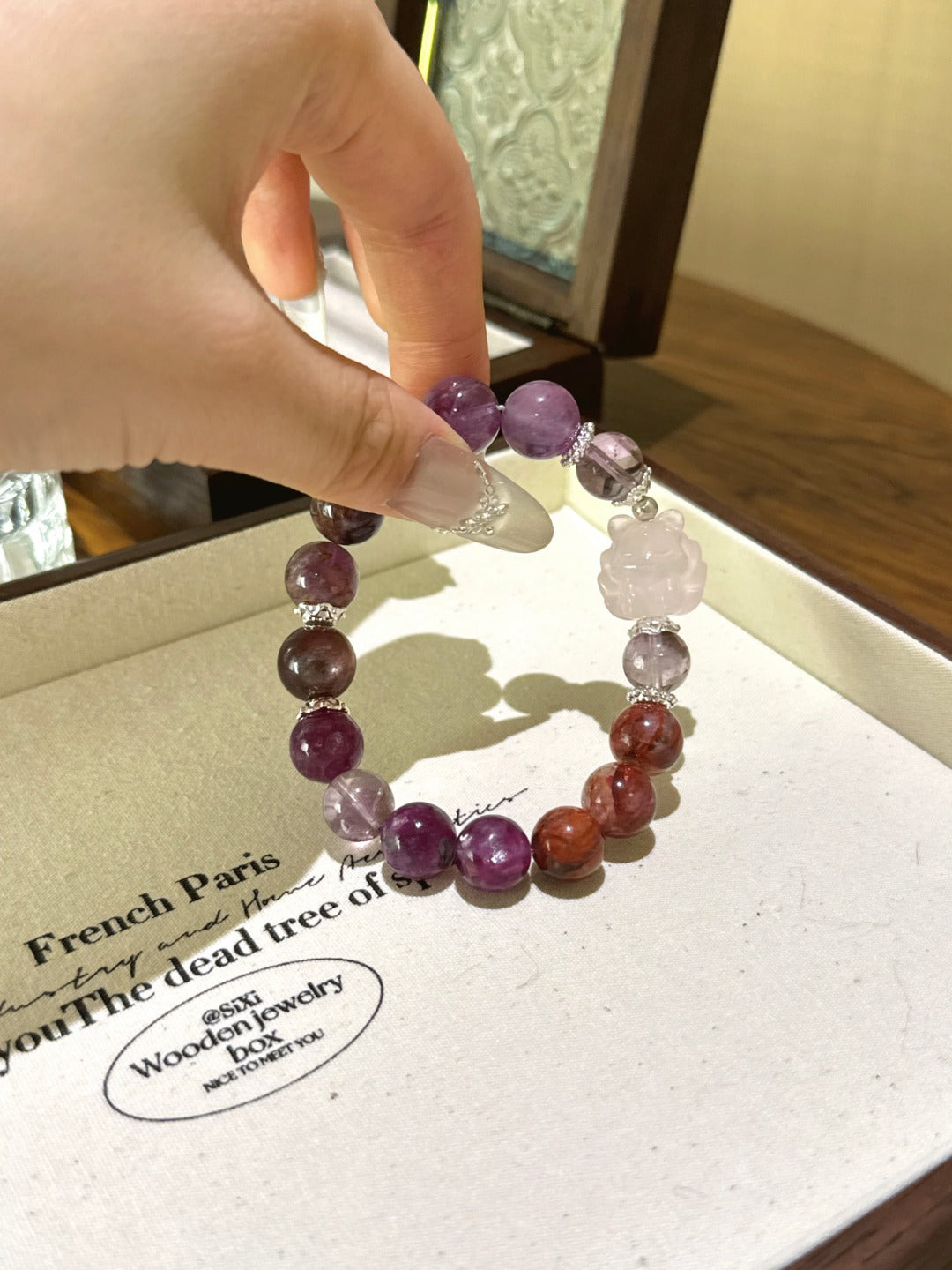 ▫️▪️ Purple multi-treasure pink crystal nine-tailed fox bracelet